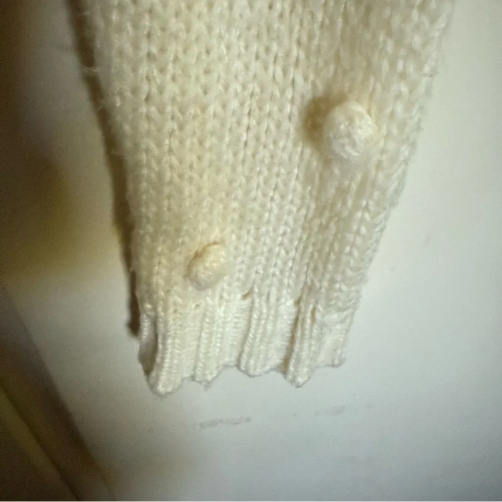Wooden‎ Ships Pom Pom Sleeve Open Front Cardigan Sweater Cream Size S/M